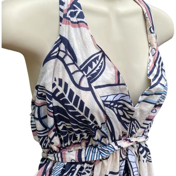 Vtg maxi sundress Halter neck fit and flare cotton boho gypsy cottage core M - Picture 7 of 12